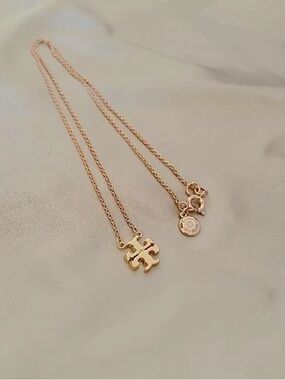 Tory Burch Rose Gold Logo Pendant Necklace
